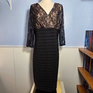 Simply Liliana 12 Black Lace 3/4 Sleeve V Neck Party Cocktail Wedding Dress